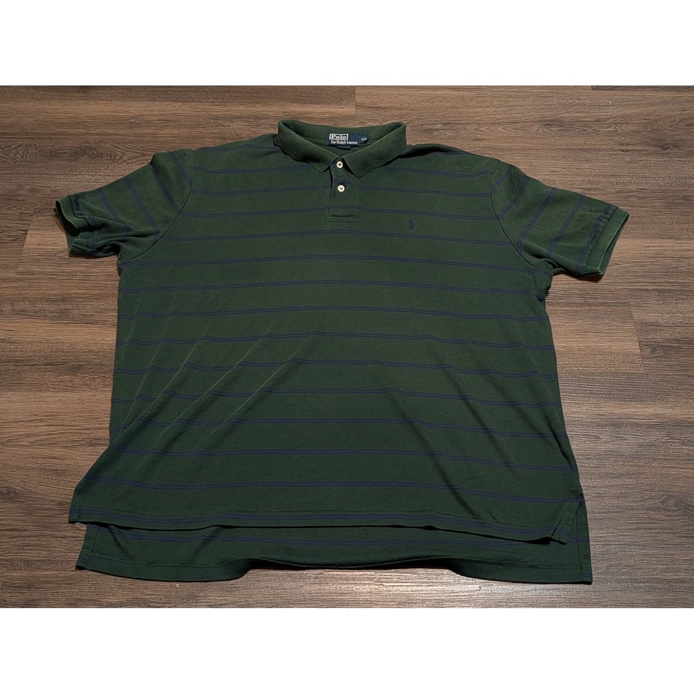 Polo Ralph Lauren Mens XXL Green Navy Blue Striped Short Sleeve Polo Shirt Pony